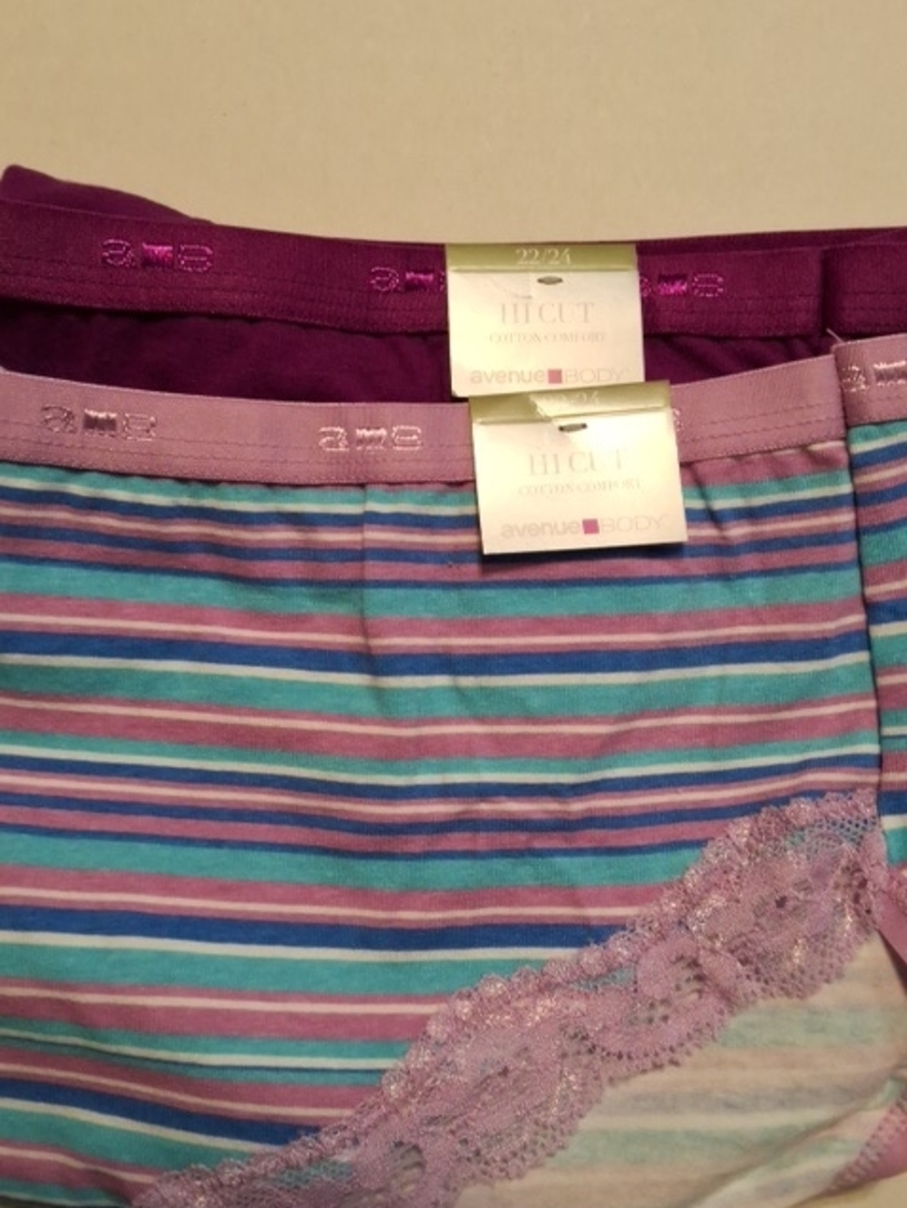 Avenue Purple, Teal & Lavender Striped Lace Trim Panties